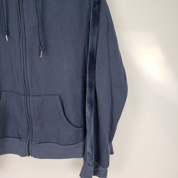 HIPPIE ROSE Jr's BLUE VELVET-STRIPE ZIP-UP HOODIE - Picture 4 of 8